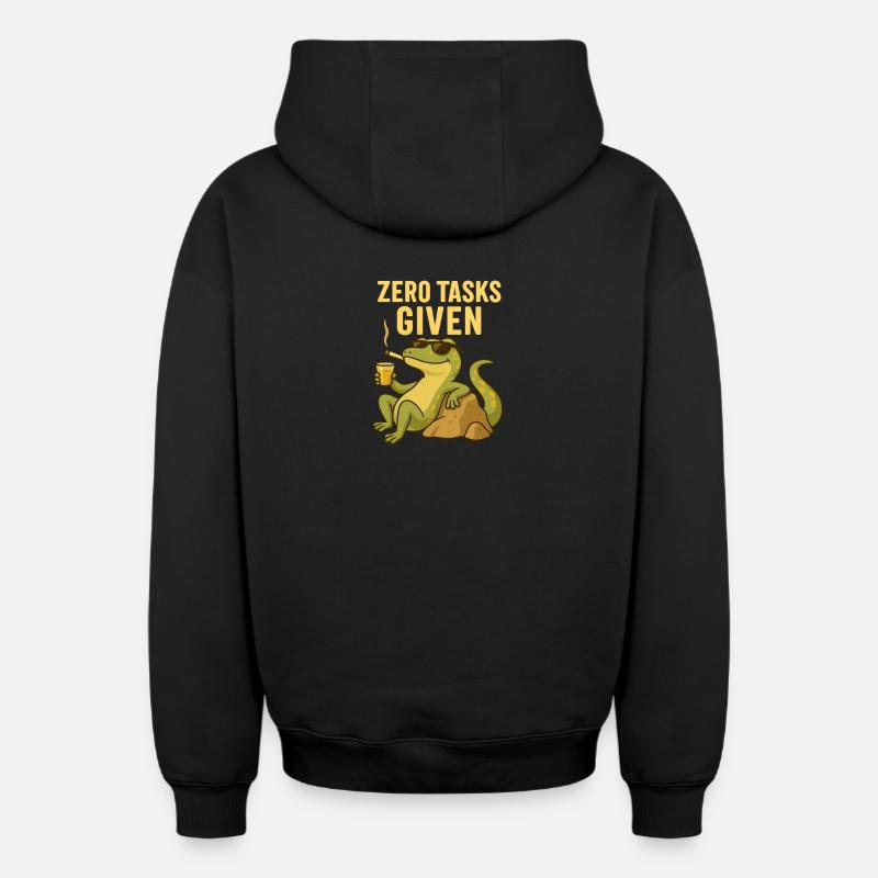 Zero Tasks Given – Gecko Edition - Oversized Heavyweight Unisex Zip Hoodie - Schwarz