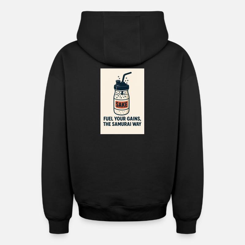 Saké et Gains Style Samurai - Sweat à capuche unisexe zippé oversize épais SPREAD - noir