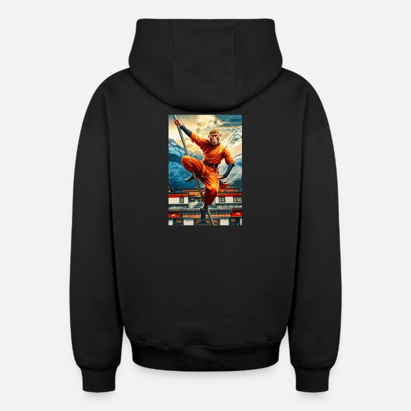 Humanoid Monkey Shaolin Monk - Oversized Heavyweight Unisex Zip Hoodie - black