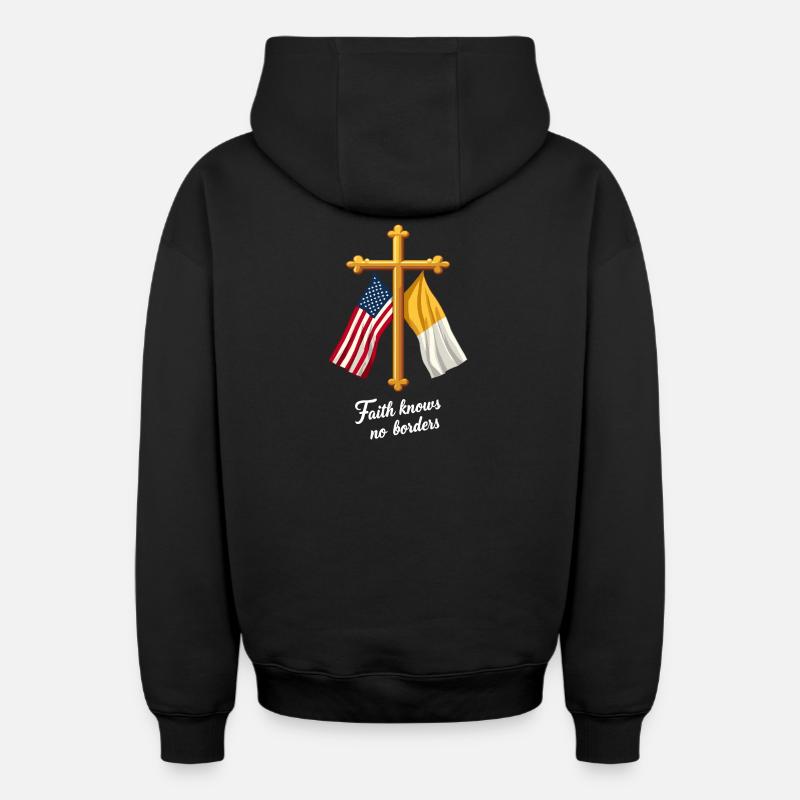 Drapeau américain et du Vatican - Sweat à capuche unisexe zippé oversize épais SPREAD - noir