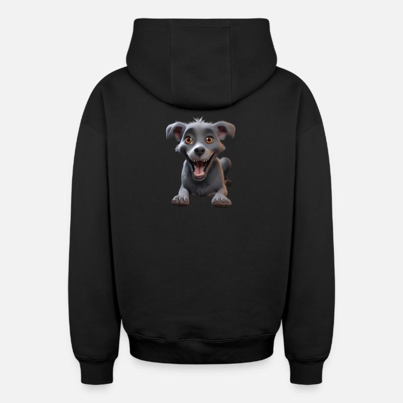 Aventure du chiot gris souriant - Sweat à capuche unisexe zippé oversize épais SPREAD - noir