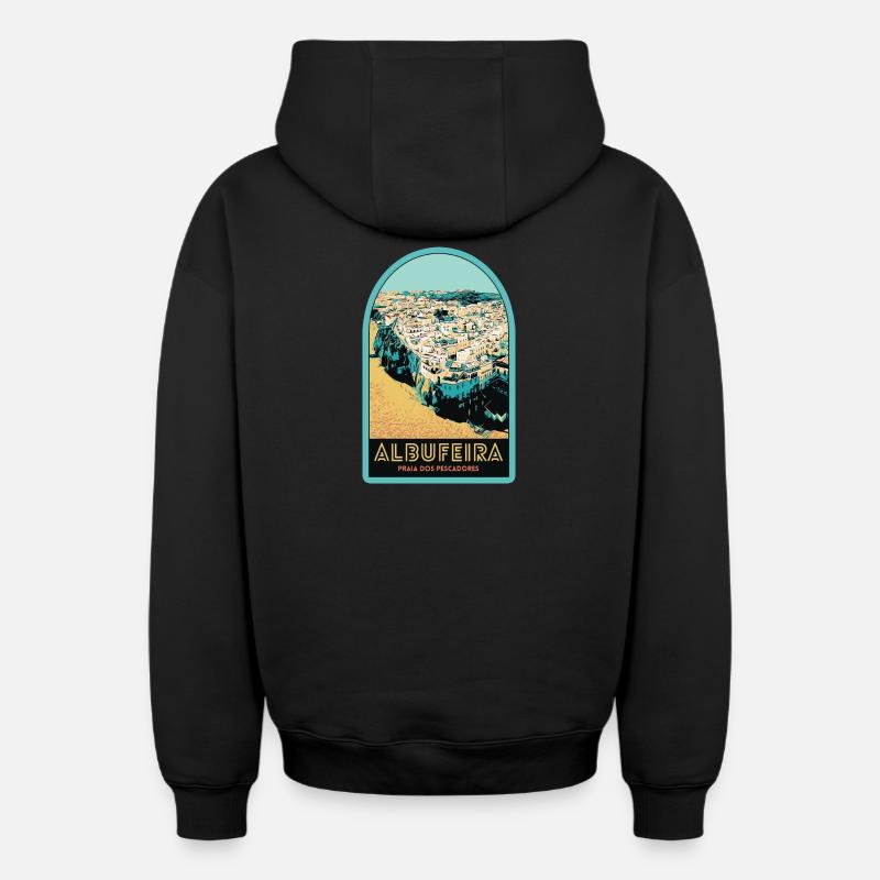 Illustration Albufeira vue aérienne - Sweat à capuche unisexe zippé oversize épais SPREAD - noir