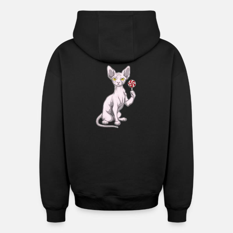 Sucette Chat Sphynx - Sweat à capuche unisexe zippé oversize épais SPREAD - noir