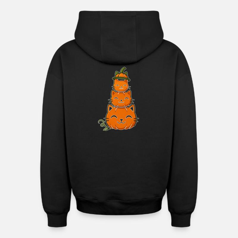 Happy Pumpkin Cat Stack - Sweat à capuche unisexe zippé oversize épais SPREAD - noir