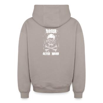 Totenkopf Totenschädel Böser Alter Mann Grunge - Oversized Heavyweight Unisex Zip Hoodie - Taupe - Hinten - AI Model Male 178 light (178cm)