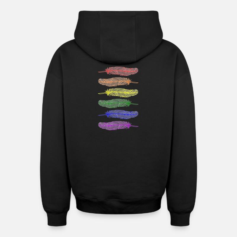 Plumes Arc-en-ciel - Sweat à capuche unisexe zippé oversize épais SPREAD - noir