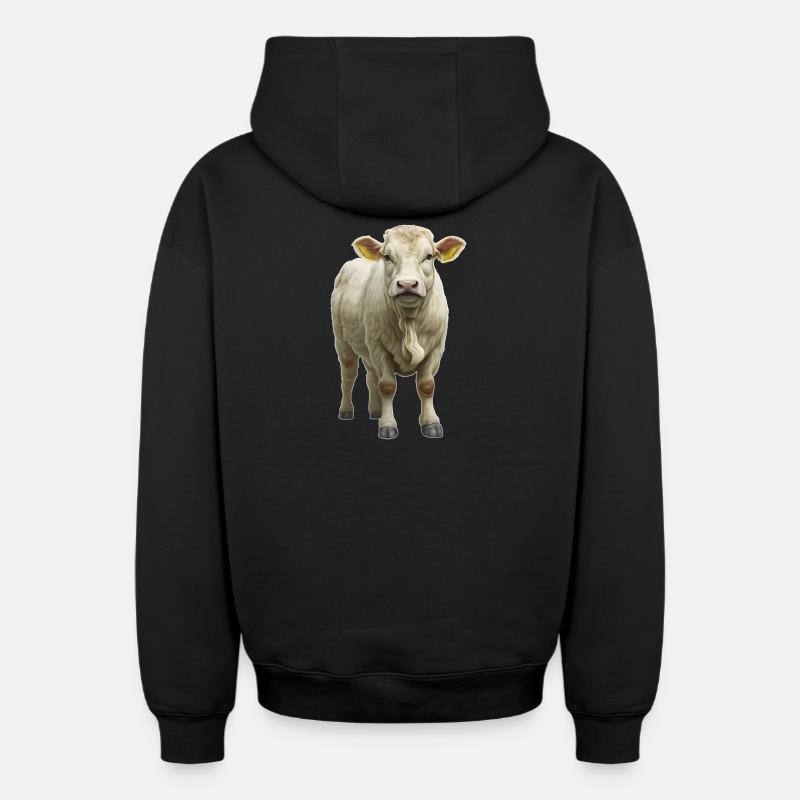Bœuf Charolais - Sweat à capuche unisexe zippé oversize épais SPREAD - noir