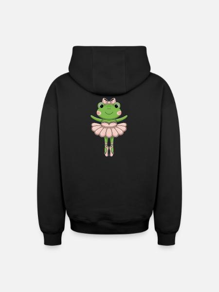 Ballet Frog in Pink Tutu - Oversized Heavyweight Unisex Zip Hoodie - black