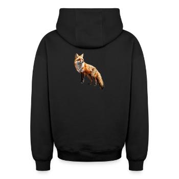 Roter Fuchs – Wildtier Alpen Design - Oversized Heavyweight Unisex Zip Hoodie - Schwarz - Hinten - AI Model Male 185 dark (185cm)