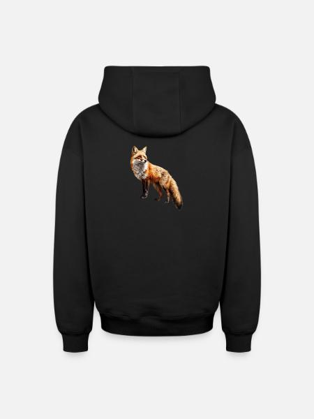 Roter Fuchs – Wildtier Alpen Design - Oversized Heavyweight Unisex Zip Hoodie - Schwarz