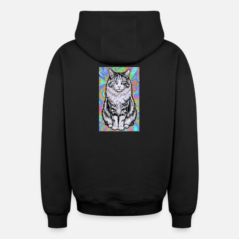 chat - Sweat à capuche unisexe zippé oversize épais SPREAD - noir