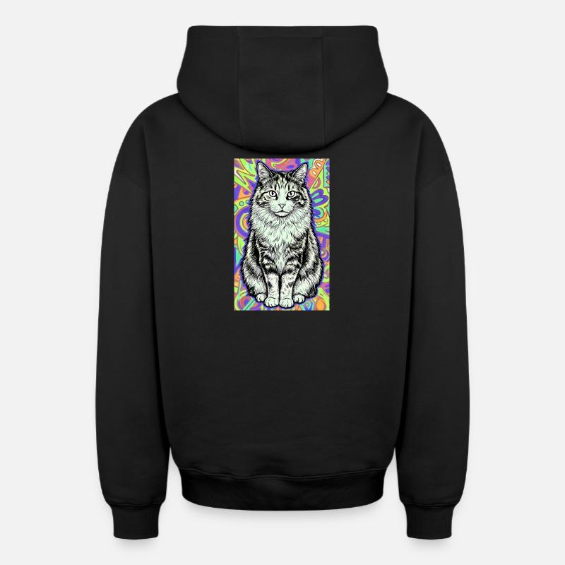 chat - Sweat à capuche unisexe zippé oversize épais SPREAD - noir