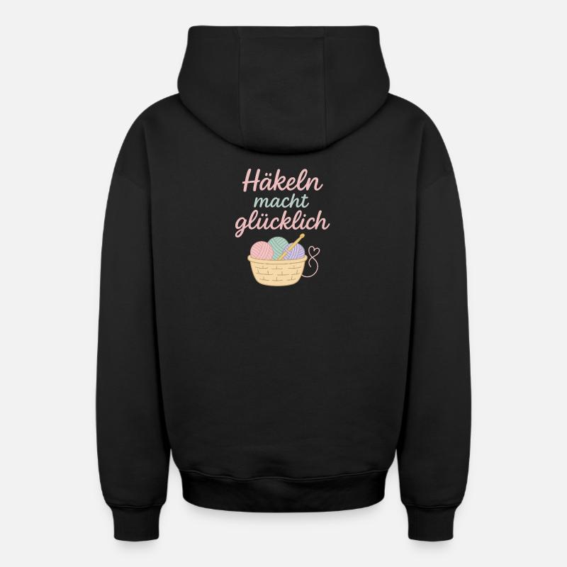 Le crochet rend heureux - Sweat à capuche unisexe zippé oversize épais SPREAD - noir