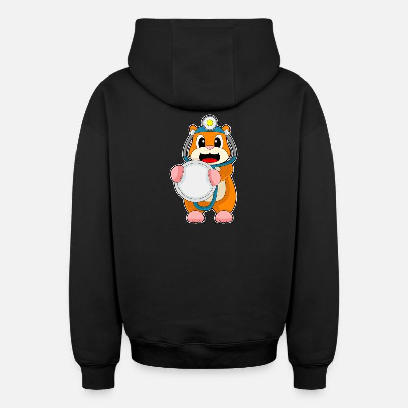 Stéthoscope Hamster Doctor - Sweat à capuche unisexe zippé oversize épais SPREAD - noir