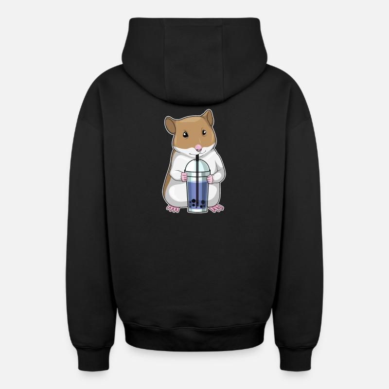 Thé Hamster Boba - Sweat à capuche unisexe zippé oversize épais SPREAD - noir