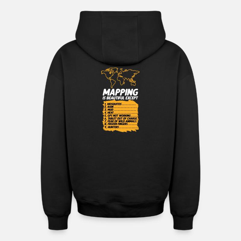 Conception cartographique - Sweat à capuche unisexe zippé oversize épais SPREAD - noir