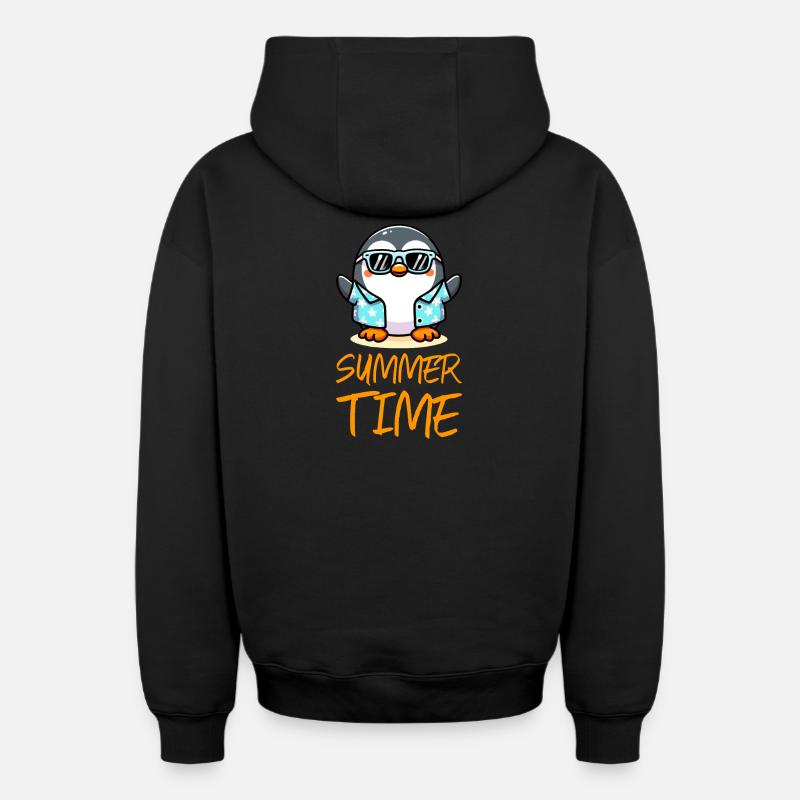 Pingouin Heure d’été - Sweat à capuche unisexe zippé oversize épais SPREAD - noir