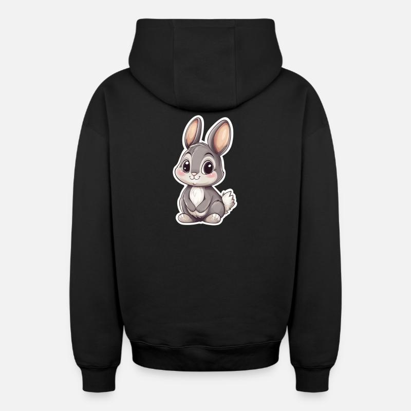 Lièvre - Sweat à capuche unisexe zippé oversize épais SPREAD - noir