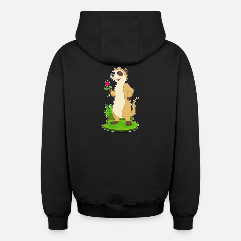Suricate Rose Fleur - Sweat à capuche unisexe zippé oversize épais SPREAD - noir