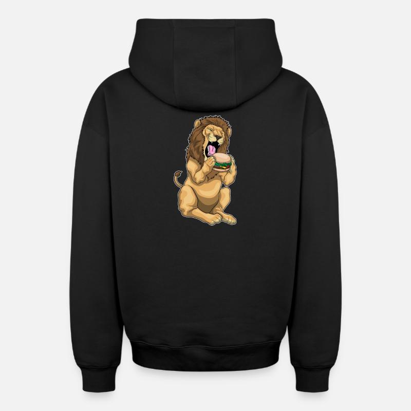 Lion Burger - Sweat à capuche unisexe zippé oversize épais SPREAD - noir