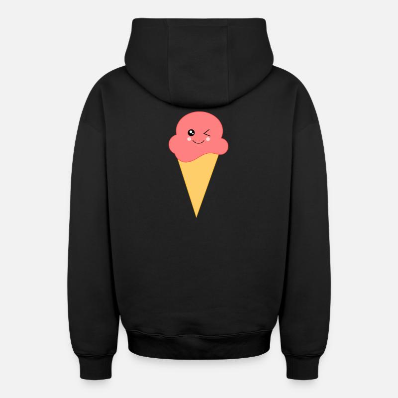 Eis Eiscreme Erdbeereis - Oversized Heavyweight Unisex Zip Hoodie - Schwarz
