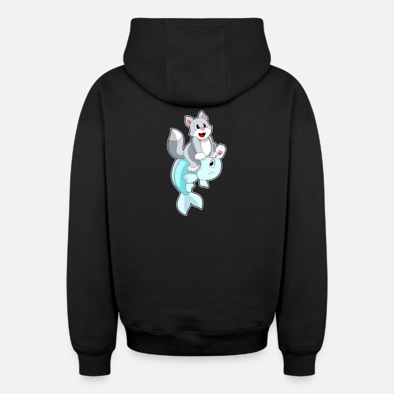 Poisson-chat - Sweat à capuche unisexe zippé oversize épais SPREAD - noir
