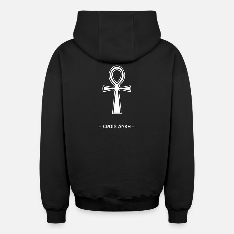 Croix Ankh - Sweat à capuche unisexe zippé oversize épais SPREAD - noir
