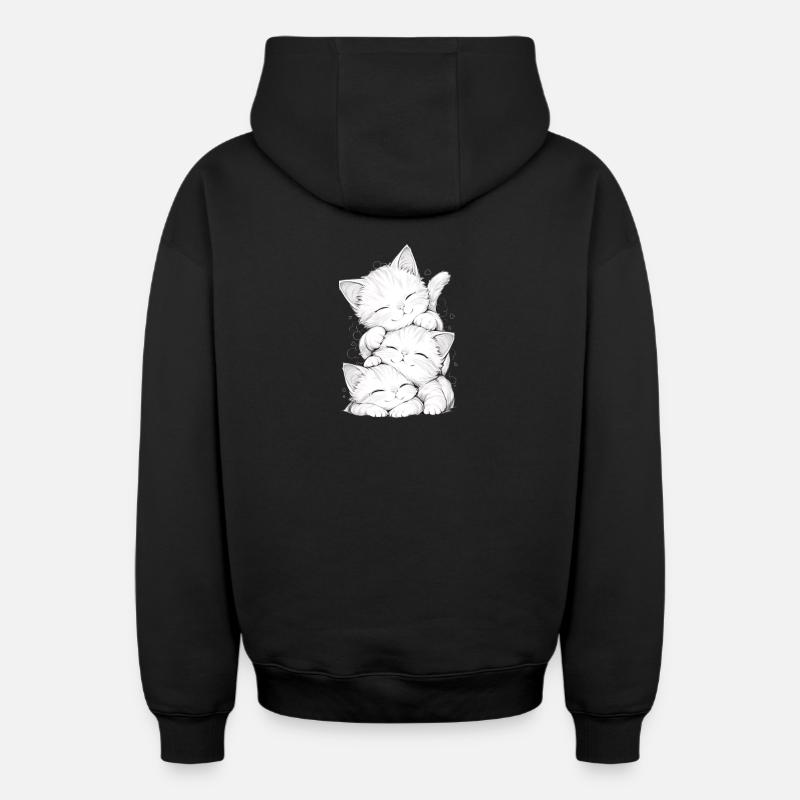 Trio chatons endormis - Sweat à capuche unisexe zippé oversize épais SPREAD - noir