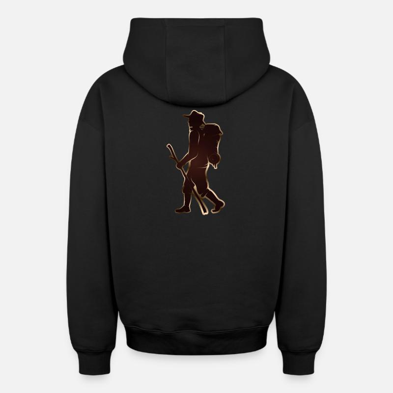 Pilger oder Wanderer mit Wanderstab & Rucksack - Oversized Heavyweight Unisex Zip Hoodie - Schwarz