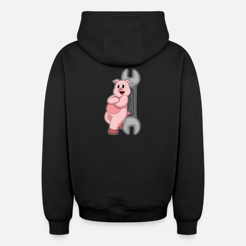 Clé d’artisan porcin - Sweat à capuche unisexe zippé oversize épais SPREAD - noir