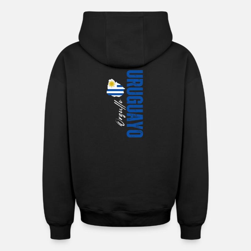 Orgueil uruguayen, design vertical - Sweat à capuche unisexe zippé oversize épais SPREAD - noir