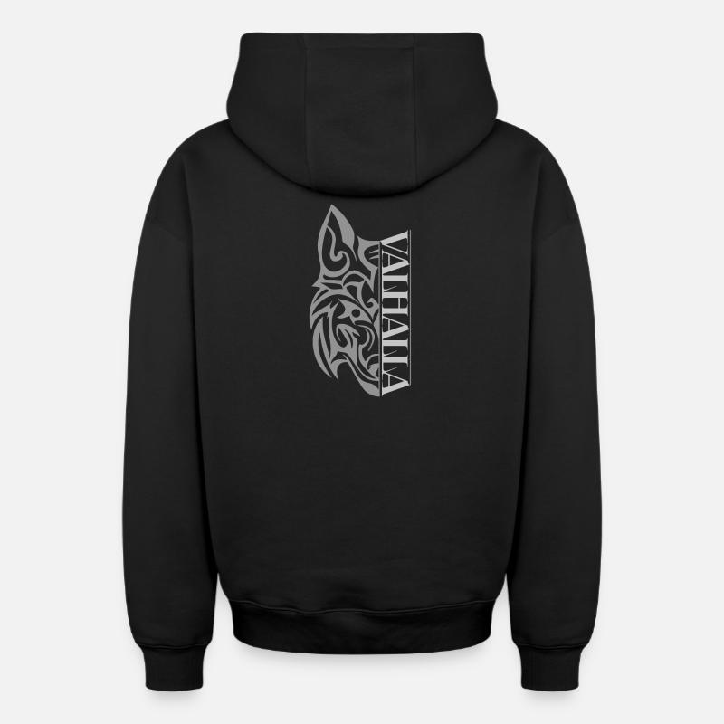 Valhalla Wolf Viking - Sweat à capuche unisexe zippé oversize épais SPREAD - noir