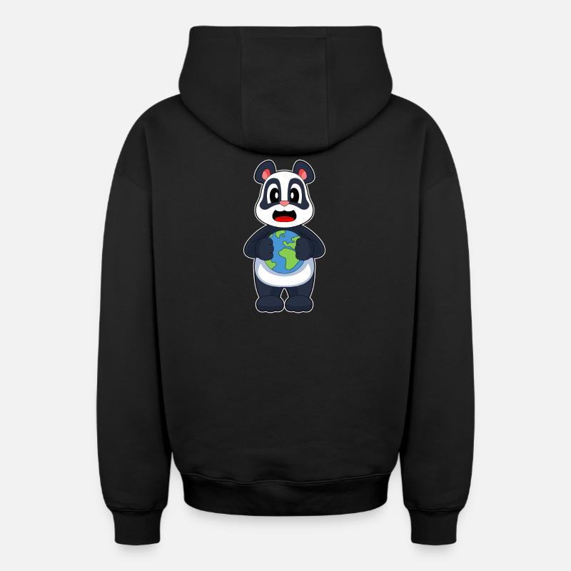 Panda Terre - Sweat à capuche unisexe zippé oversize épais SPREAD - noir