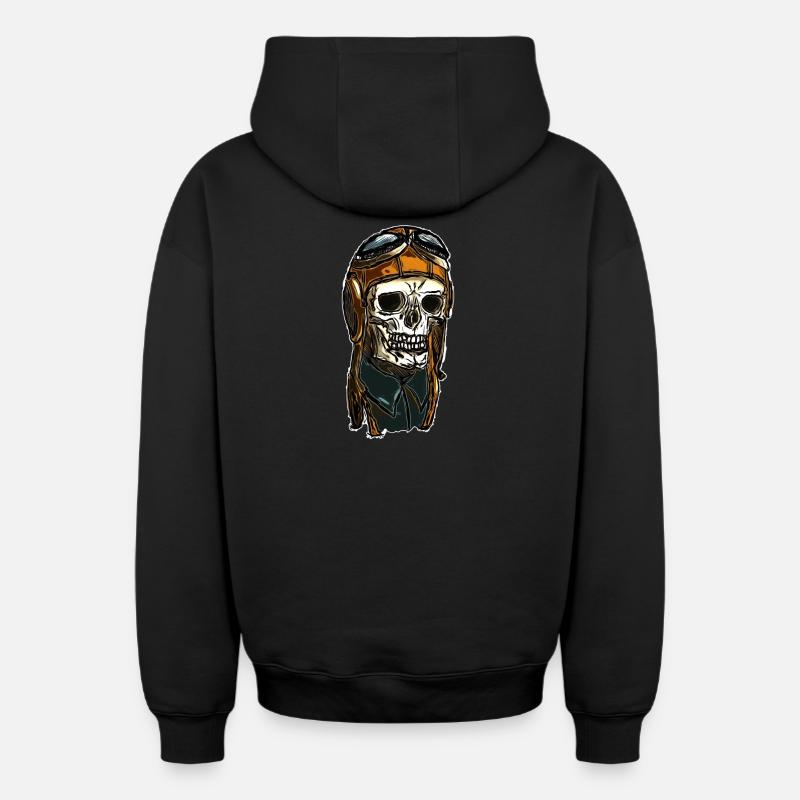 Skull avec casque - Sweat à capuche unisexe zippé oversize épais SPREAD - noir