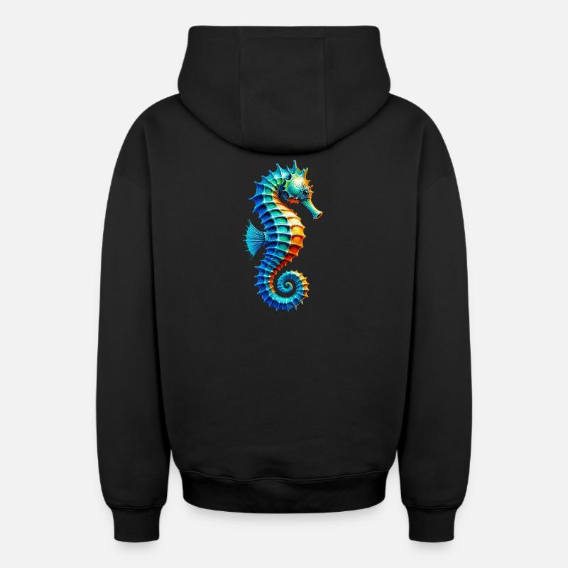 Hippocampe - Sweat à capuche unisexe zippé oversize épais SPREAD - noir