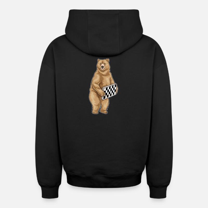 Ours Échiquier Echecs - Sweat à capuche unisexe zippé oversize épais SPREAD - noir