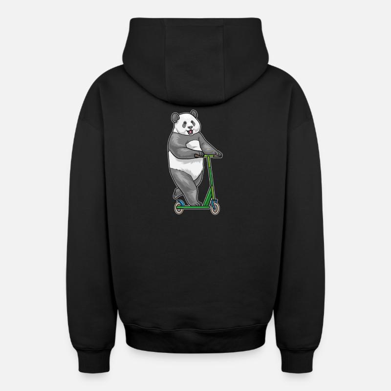 Trottinette Panda - Sweat à capuche unisexe zippé oversize épais SPREAD - noir