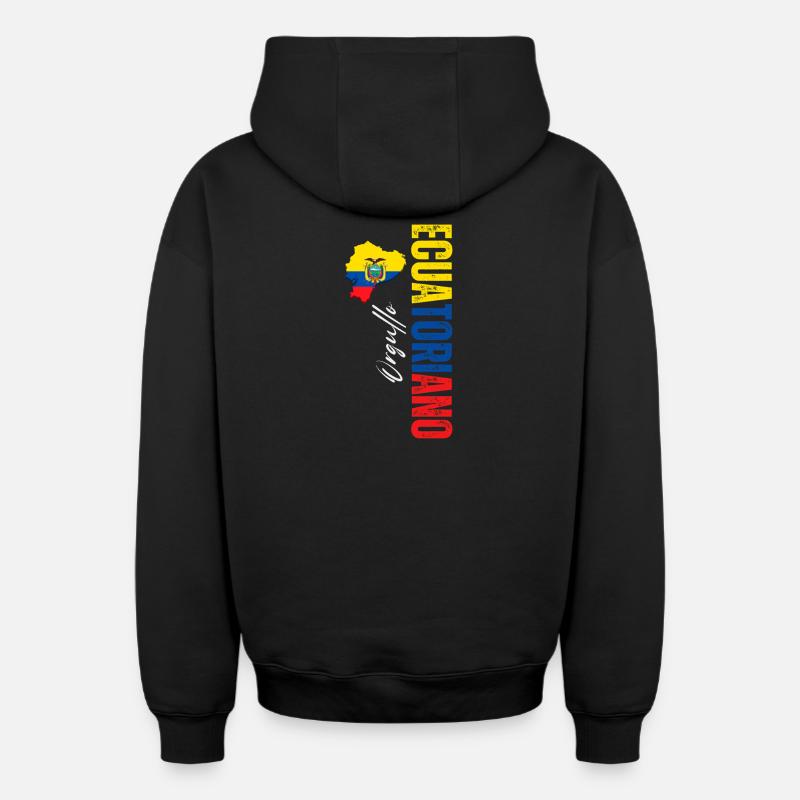 Orgueil équatoryen, design vertical - Sweat à capuche unisexe zippé oversize épais SPREAD - noir