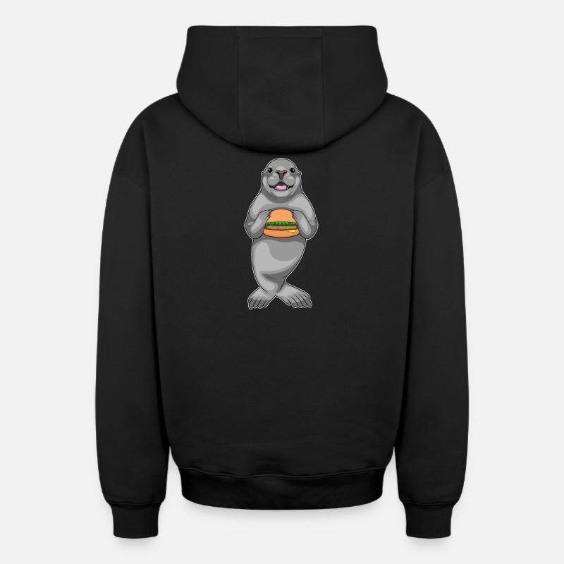 Hamburger au phoque - Sweat à capuche unisexe zippé oversize épais SPREAD - noir