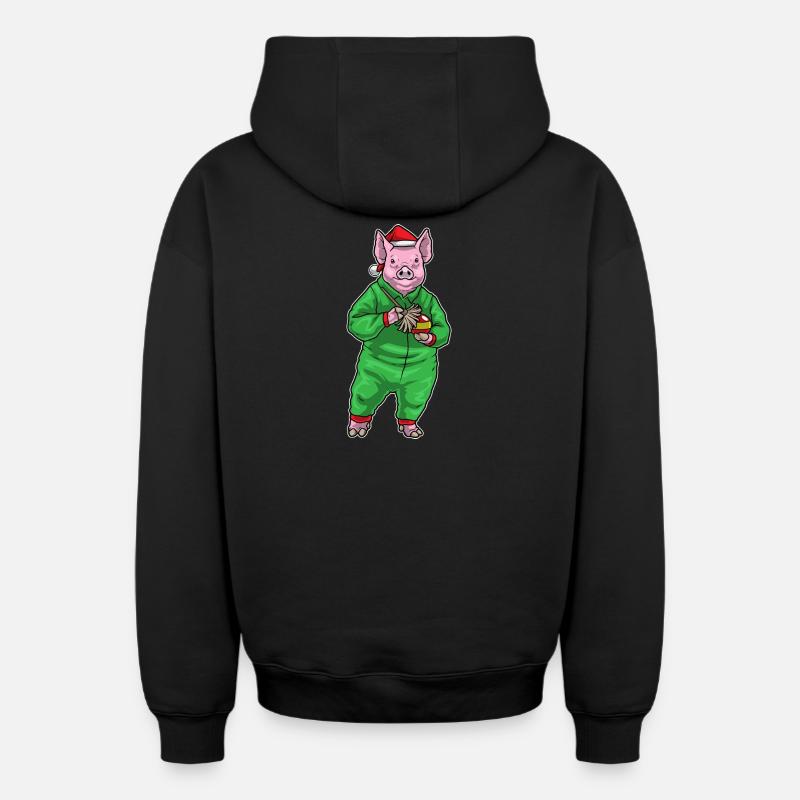 Nettoyant de Noël pour cochon - Sweat à capuche unisexe zippé oversize épais SPREAD - noir
