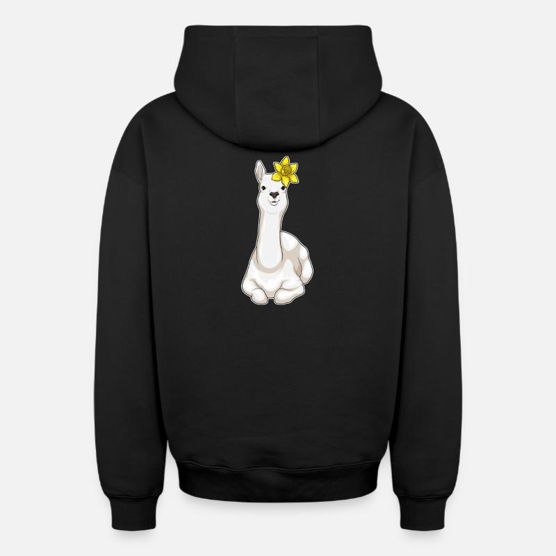 Lama Fleurs de Jonquille - Sweat à capuche unisexe zippé oversize épais SPREAD - noir