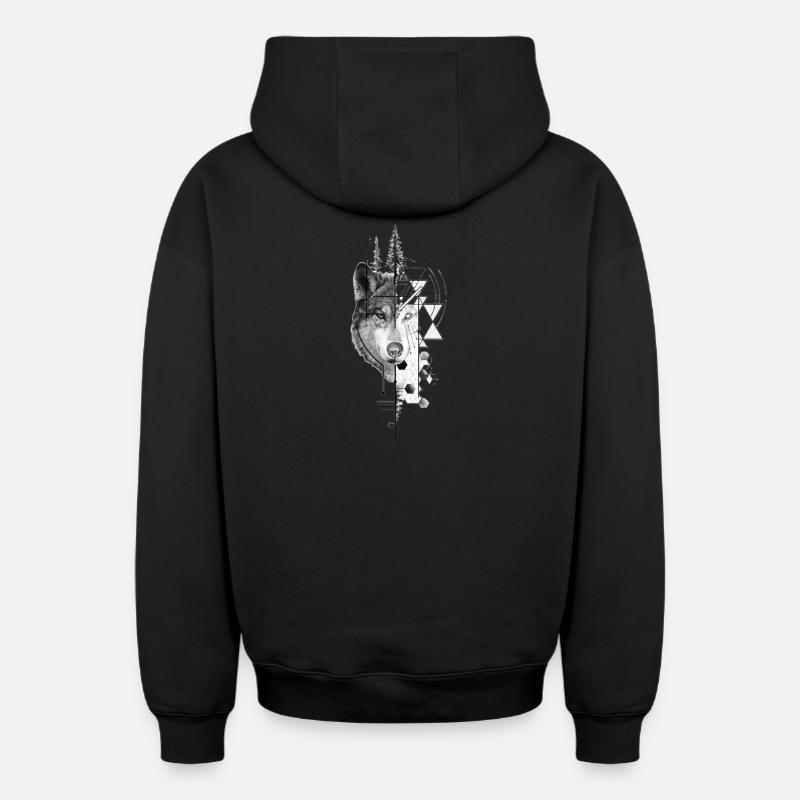 Wolf design - Sweat à capuche unisexe zippé oversize épais SPREAD - noir
