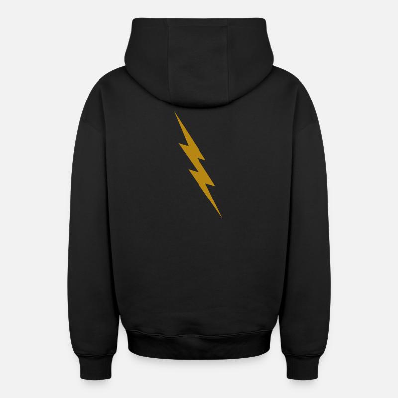 Éclair doré - Sweat à capuche unisexe zippé oversize épais SPREAD - noir