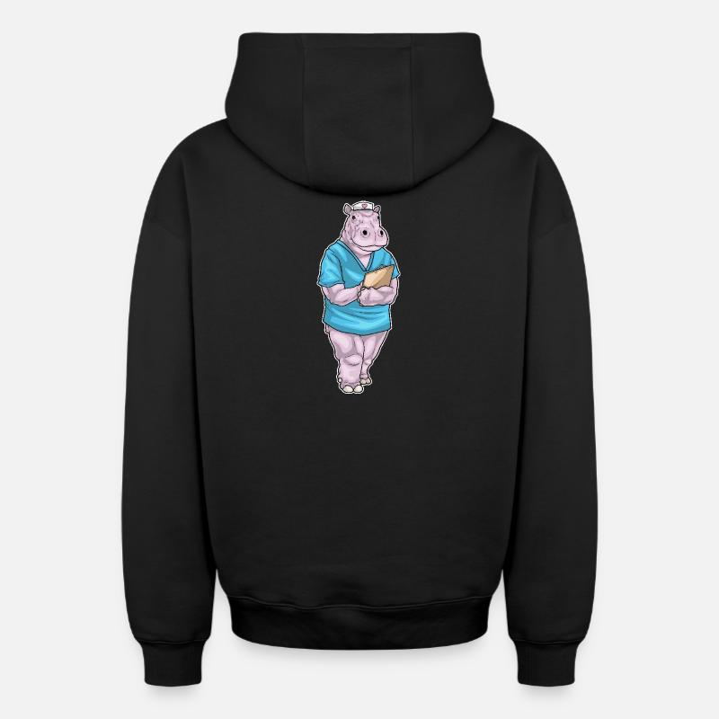 Infirmière hippopotame - Sweat à capuche unisexe zippé oversize épais SPREAD - noir