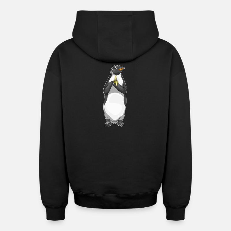 Pingouin Banane Fruit - Sweat à capuche unisexe zippé oversize épais SPREAD - noir