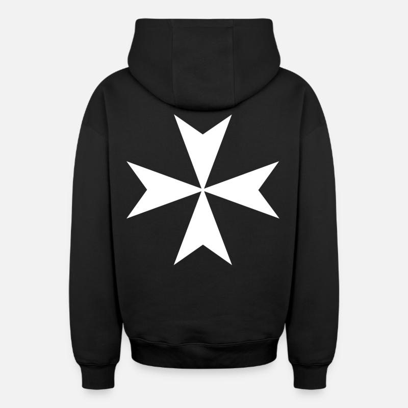 Croix de Malte - Sweat à capuche unisexe zippé oversize épais SPREAD - noir