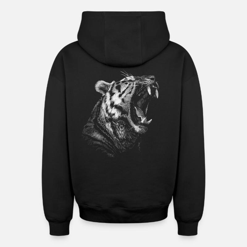 Tiger - Sweat à capuche unisexe zippé oversize épais SPREAD - noir