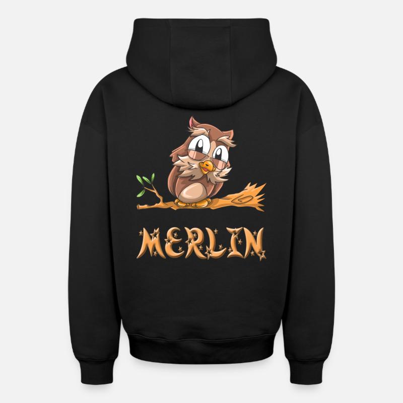 Hibou Merlin - Sweat à capuche unisexe zippé oversize épais SPREAD - noir