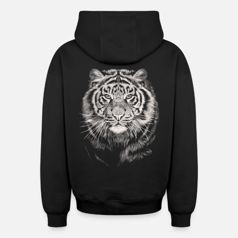 Tiger - Sweat à capuche unisexe zippé oversize épais SPREAD - noir