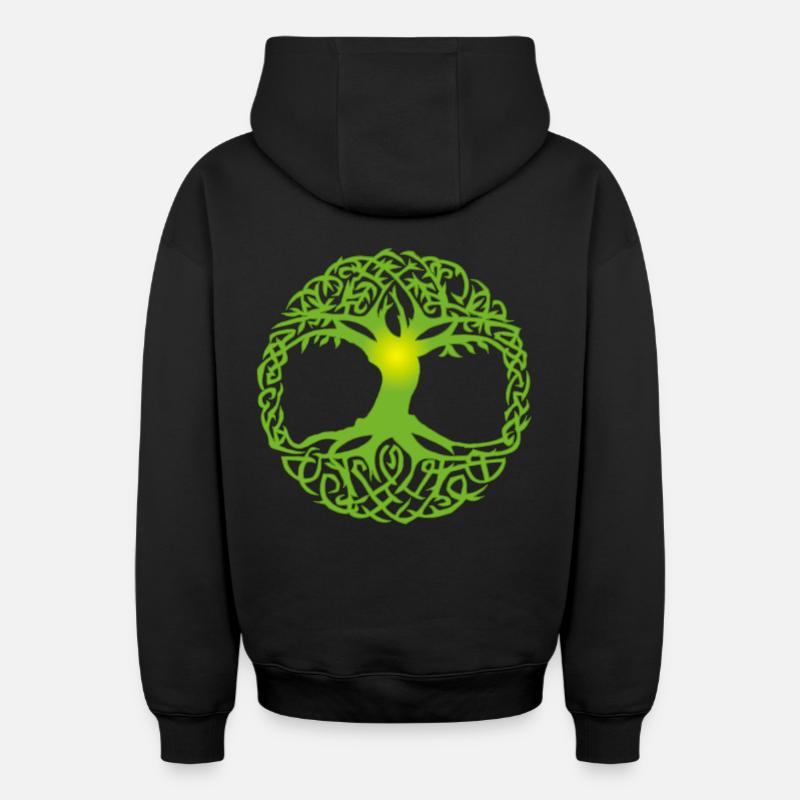 Celtic tree - Oversized Heavyweight Unisex Zip Hoodie - black